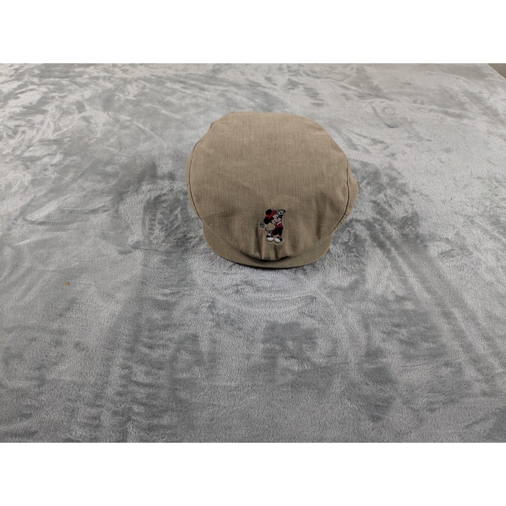 VTG Disney Mickey Mouse Hat Newsboy Fitted Men Beige Walt Disney World Golf 90s